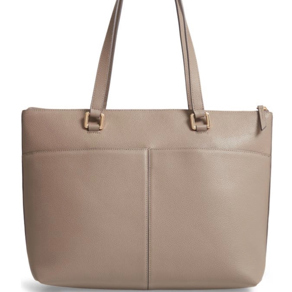 Nordstrom Lexa Pebbled Leather Tote Bag in Grey Taupe with Gold Hardware EUC
